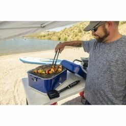 Pit Boss Pit Stop, Portable Charcoal Grill W/ Cover And Bag - Blue -Out Griller Shop 10824 pit stop charcoal lifestyle beach3
